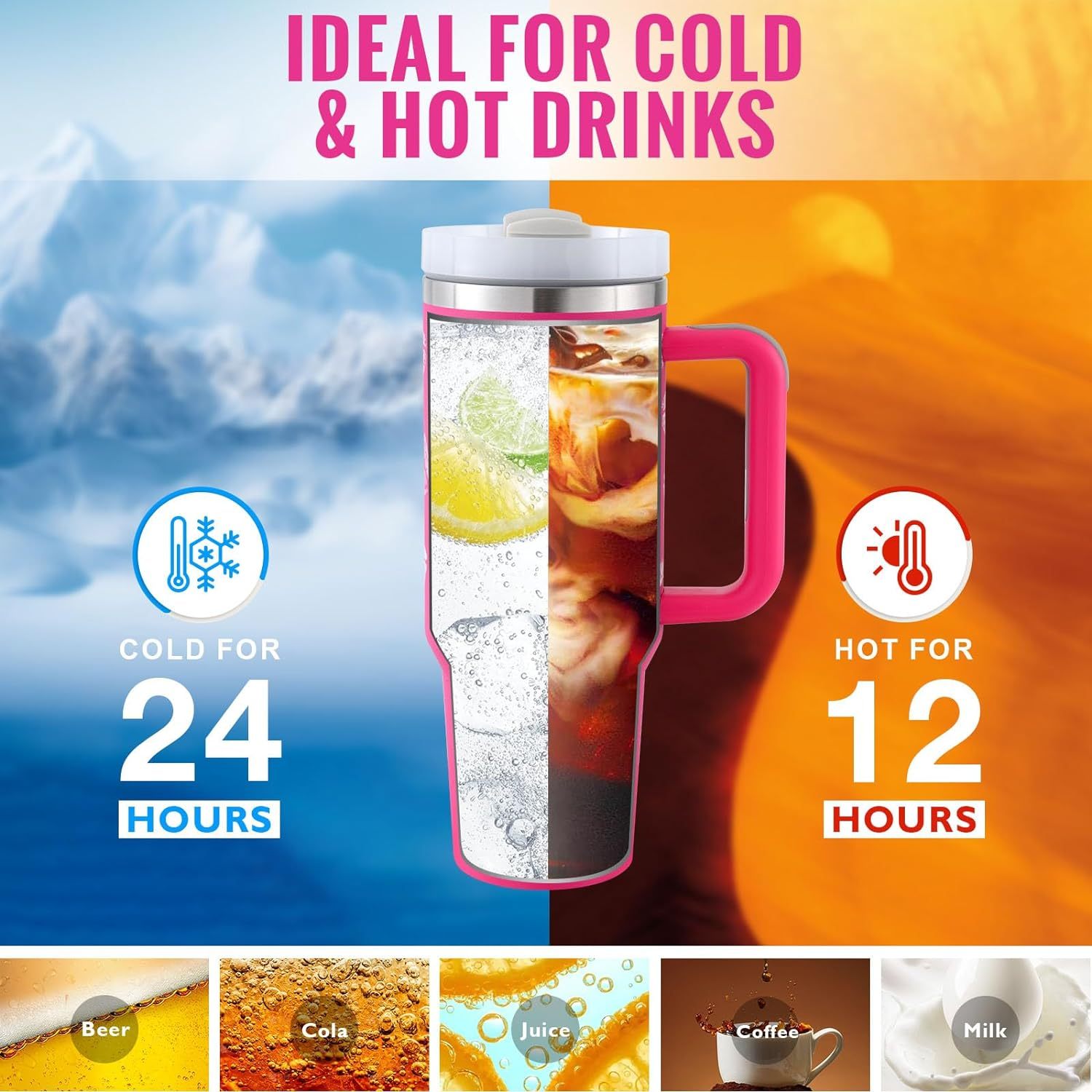 Stainless Steel Tumbler with Handle & Straw 40 Oz