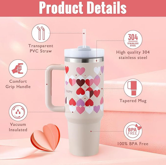 Stainless Steel Tumbler with Handle & Straw 40 Oz